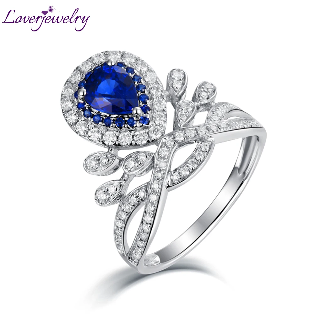 LOVERJEWELRY сапфировое кольцо для женщин с бриллиантами вечности Настоящее 18 к белое золото Вечная любовь обручальные женские кольца ювелирные изделия