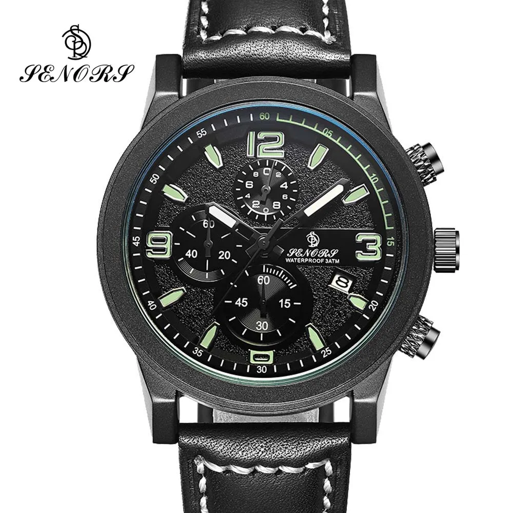 Часы наручные мужские кварцевые с хронографом и кожаным ремешком 2017|hombre|hombre reloj |