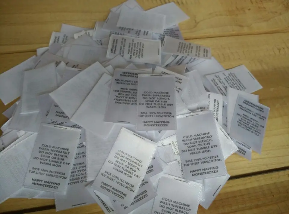 Пользовательская белая одежда печатная этикетка по уходу однослойная ткань