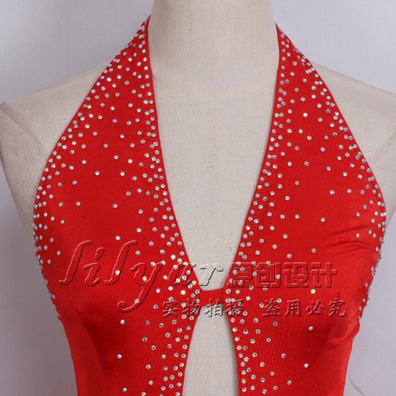 Новинка красные платья для латинских танцев женские блестящие со стразами танго