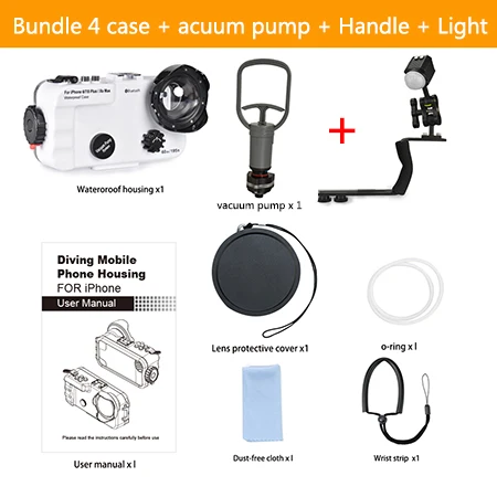 case w pump light Seafrogs 60 м/195ft Bluetooth Водонепроницаемый Корпус Дайвинг чехол для телефона с откидной крышкой для iPhone 6/7/8 Plus/iPhone Xs Max-белый - Цвет: case w pump light
