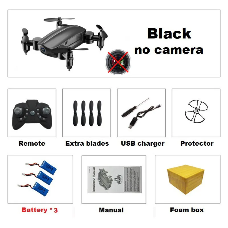 Black No Cam 3B F Teeggi T10 мини-Дрон с/без камеры HD складной Радиоуправляемый квадрокоптер высота удержания вертолет WiFi FPV Микро Карманный селфи Дрон - Цвет: Black No Cam 3B F