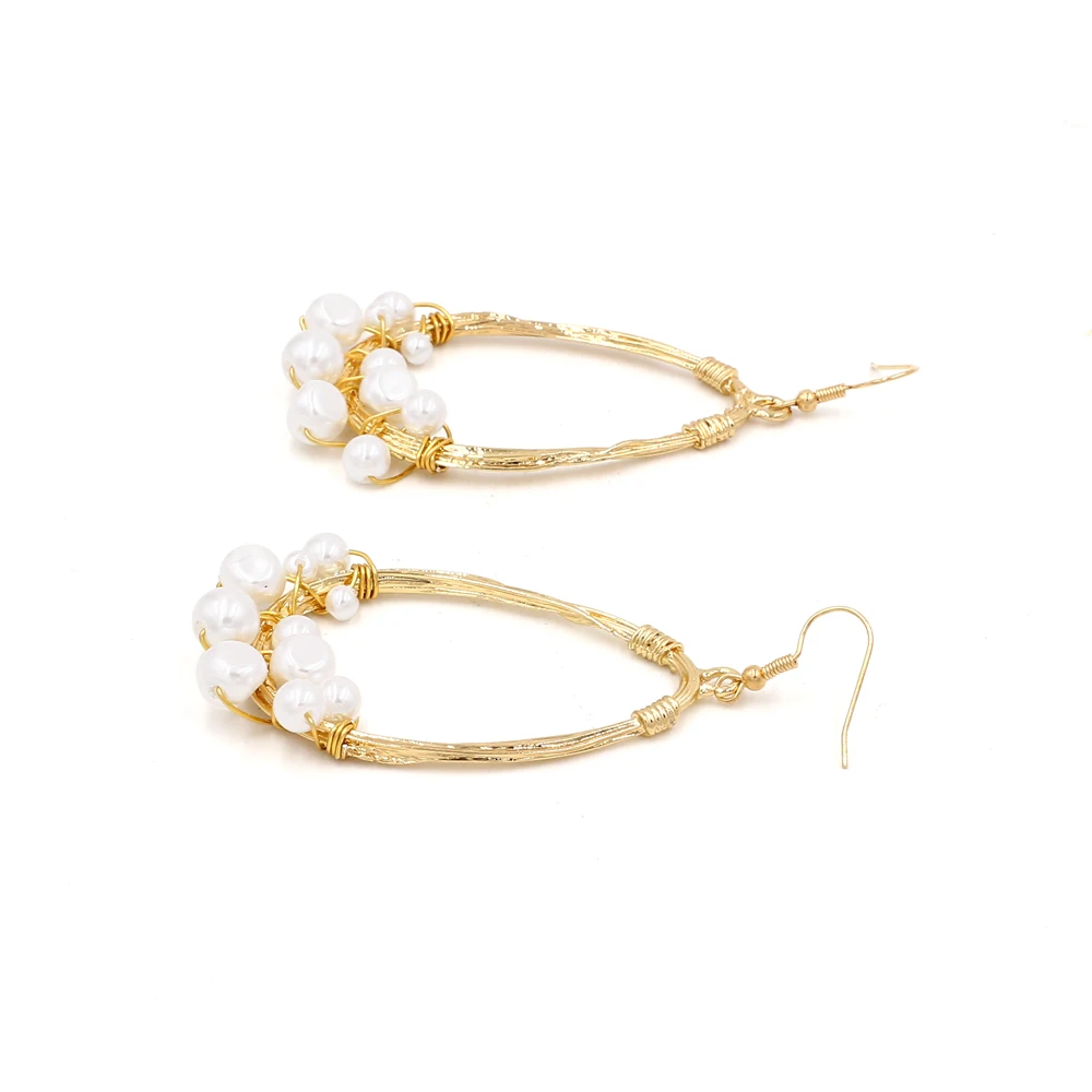 Vodeshanliwen Fashion Bohemian Water Drop Metal Twine Pearl Earrings For Women Vintage Statement Big 2019 New Jewelry | Украшения и