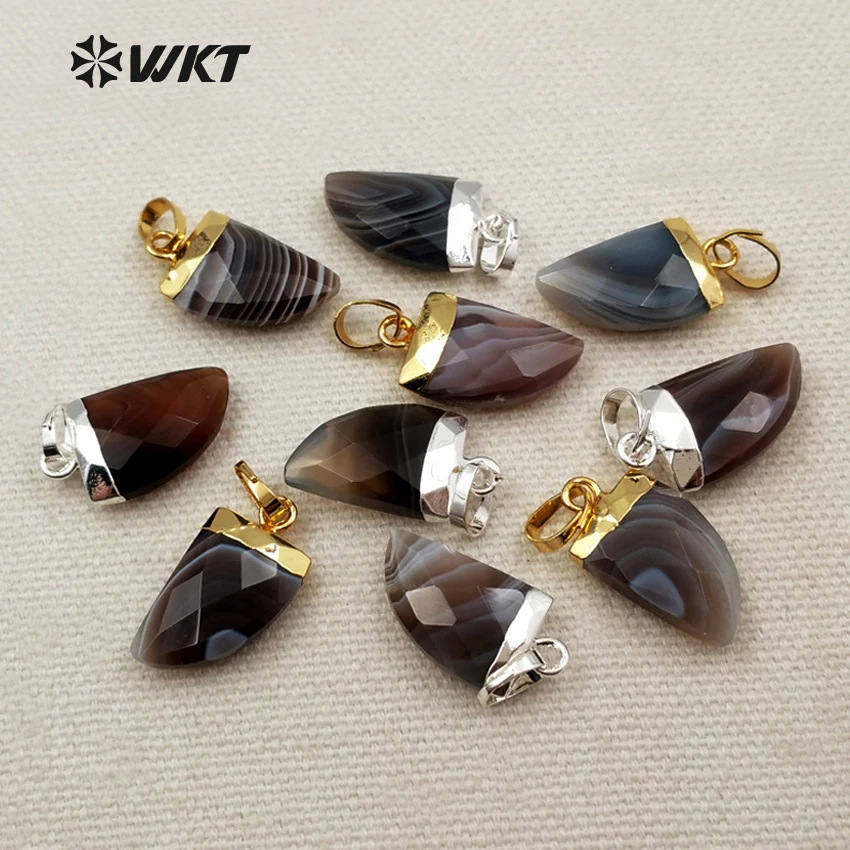 

WT-P1267 Wholesale Fashion Brown A-gate Pendant With gold electroplated The Hat Tooth Shape horn Pendant For Jewelry DIY Making