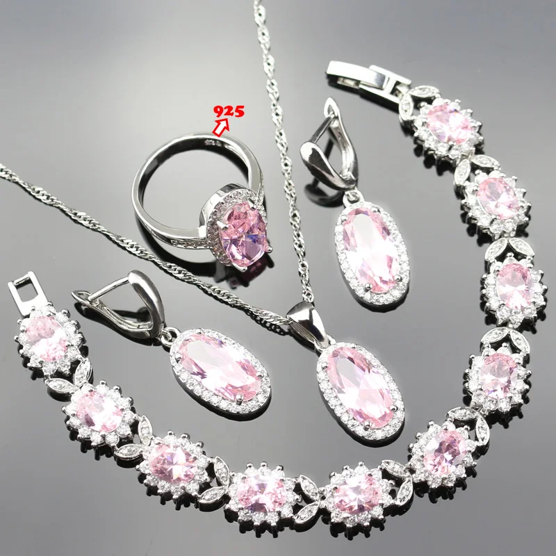 Ювелирные наборы для Для женщин розовый кристалл белый циркон серебро 4 цвета 925
