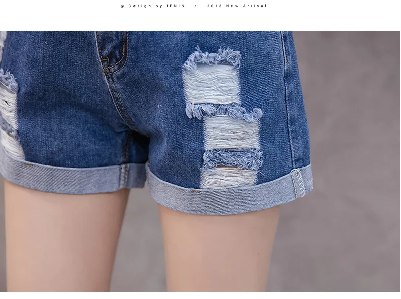 

Blue Cuffs Shorts Straight Women Jeans Hollow Out Women's Denim Pants 2021 Summer Women Clothes RWP184002