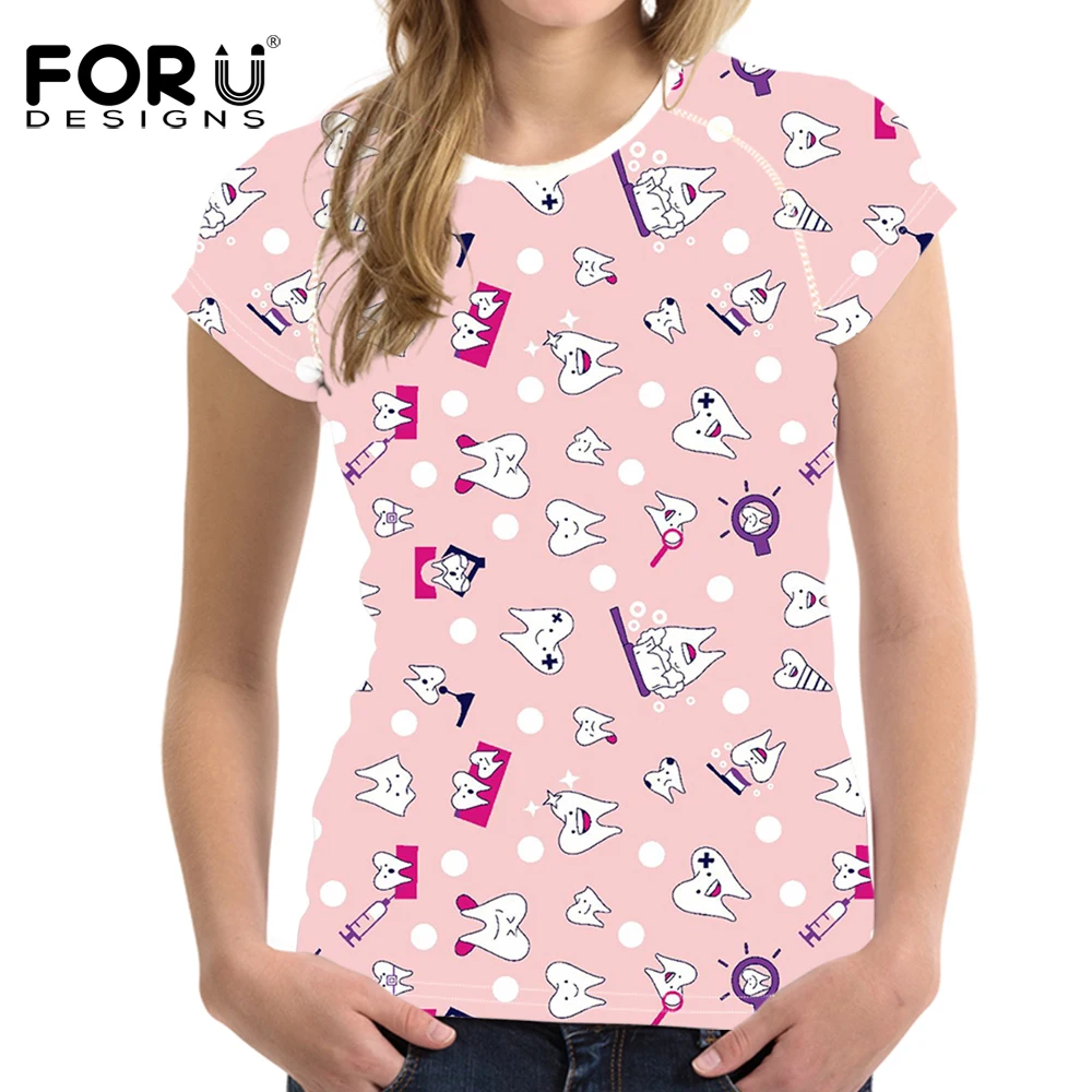 Повседневные женские футболки FORUDESIGNS Kawaii С мультяшным рисунком дантиста летние