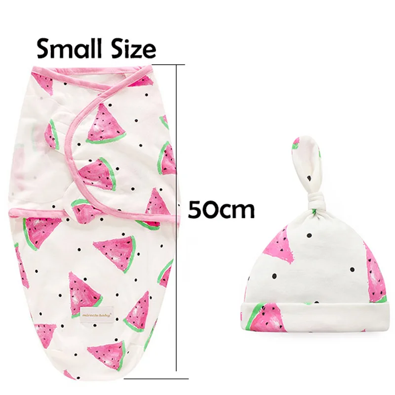watermelonS Комплект из 2 предметов, конверт пеленка для новорожденных+ шапочка, хлопковое детское одеяло, постельные принадлежности, спальный мешок с рисунком для младенцев 0-6 месяцев - Цвет: watermelonS