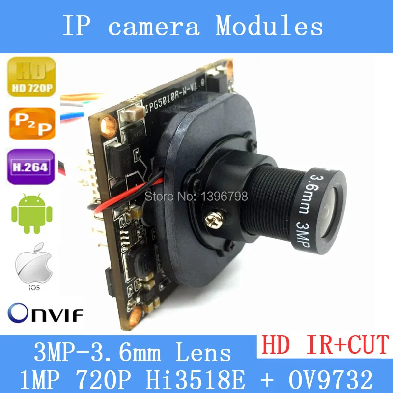 IP-камера видеонаблюдения Hi3518E + OV9732 720 МП H.264 3 Мп объектив 6 мм | Безопасность и
