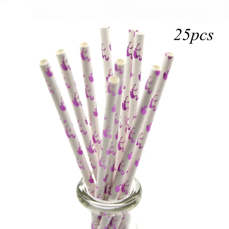 25pcs Flamingo straw Фламинго тема одноразовые наборы посуды шампанское тарелка и чашка для вечеринки вечерние принадлежности Свадебные/Детские День рождения/бассейн вечерние украшения - Цвет: 25pcs Flamingo straw