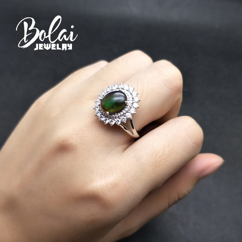 Bolaijewelry натуральный черный опал овальный камень 8*10 мм кольцо из стерлингового