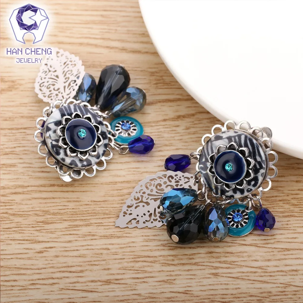 Женские богемные серьги кисточки HanCheng длинные висячие клипсы с драгоценными