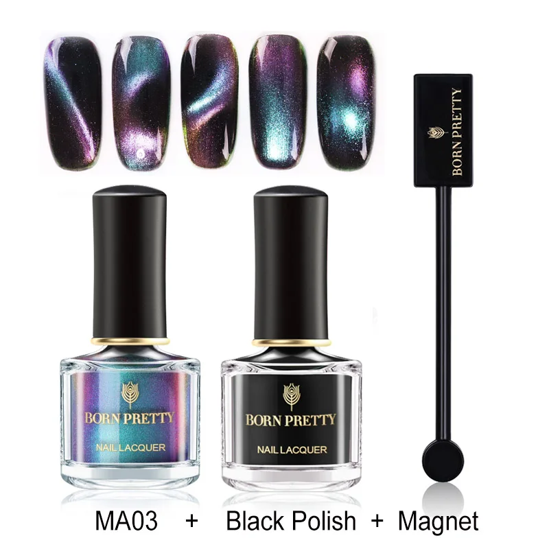 Set 3 BORN PRETTY 3D лак для ногтей с эффектом «кошачий глаз» набор 6 мл черная основа магнитная палочка хамелеон лак Магнит лак для ногтей набор - Цвет: Set 3