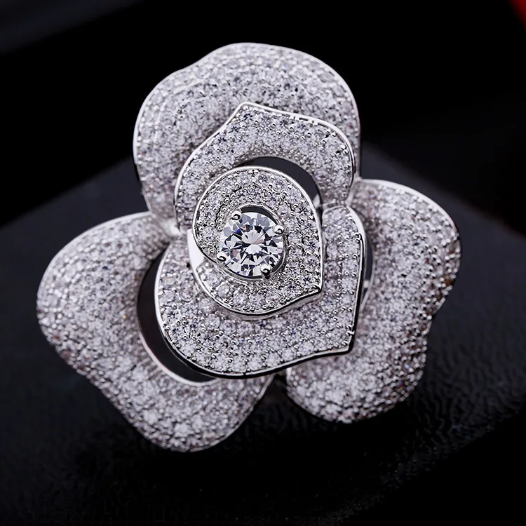 Искрообразование микро проложить CZ слоистых лепесток розы цветок Брошки