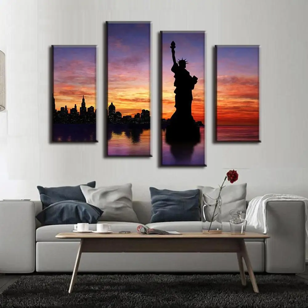 

The Statue Of Liberty Wall Pictures For Living Room 4 Pcs/set Canvas Art Landscape Oil Painting Prints Modern Cuadros