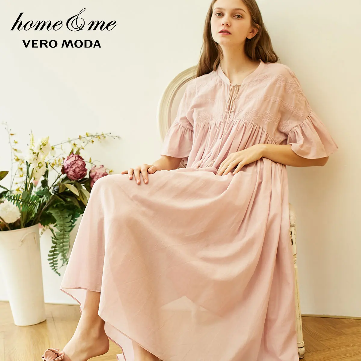 Lt. pale ling flower Vero Moda Новое Женское Королевское Платье с вышивкой в национальном стиле с расклешенными рукавами удобное домашнее платье | 31917B508 - Цвет: Lt. pale ling flower