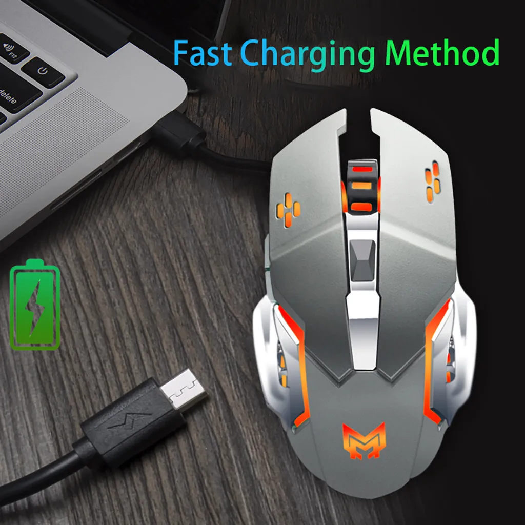 Перезаряжаемая Беспроводная Бесшумная USB оптическая эргономичная игровая мышь с