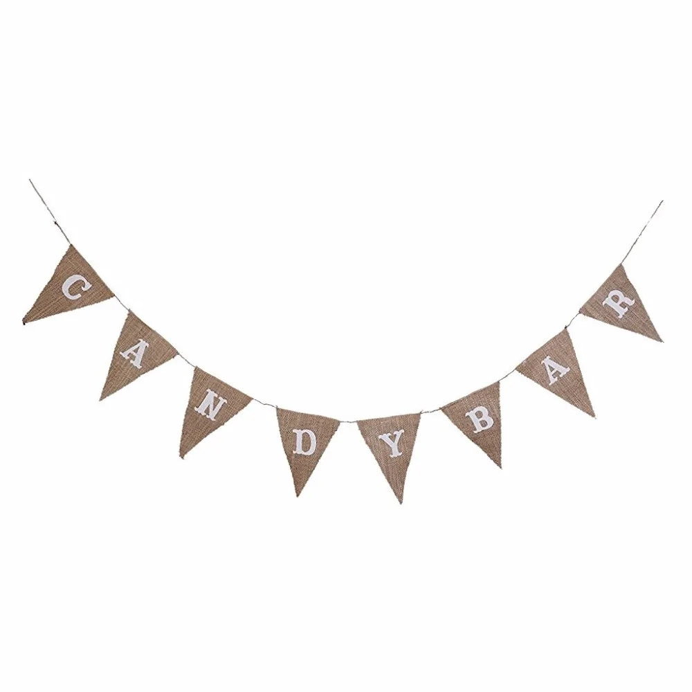 

CANDY BAR Writing Hessian Bunting Banner Birthday Garden Party Decoration 8 Flags