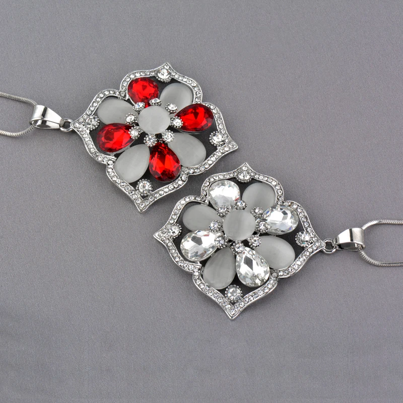SINLEERY Vintage Opal “Цветок” с крупными кулон длинные Цепочки и ожерелья для Для женщин белого цвета красный, серый камень Цепочки и ожерелья ювелирные изделия, ювелирные изделия MY335 боковая полоса(SSB