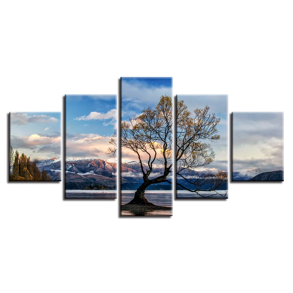 5 шт. декоративные настенные картины с изображением дерева горы голубого неба