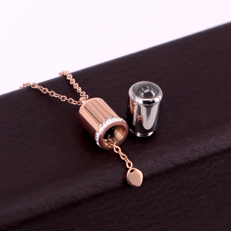 Stainless Steel 100 languages Heart I love you Projection Capsule Pendant Necklace Fashion Women Jewelry Valentine's day Gift |