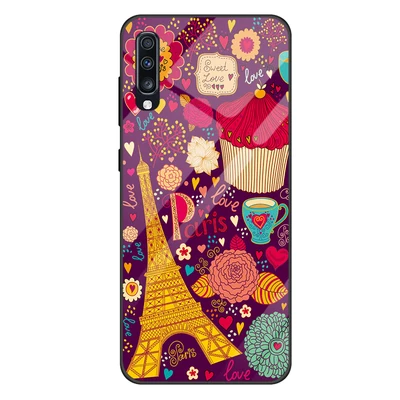 Черный Чехол из закаленного стекла для samsung Galaxy A70, силиконовая Мягкая задняя крышка для samsung Galaxy A 70, мультяшный узор, чехол для телефона A7050 - Цвет: Черный