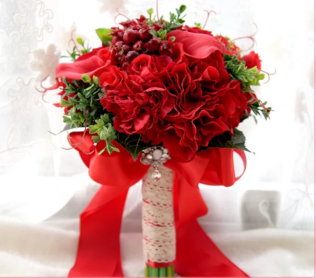 Новый дизайн красный свадебный букет для невесты Искусственный Свадебный в