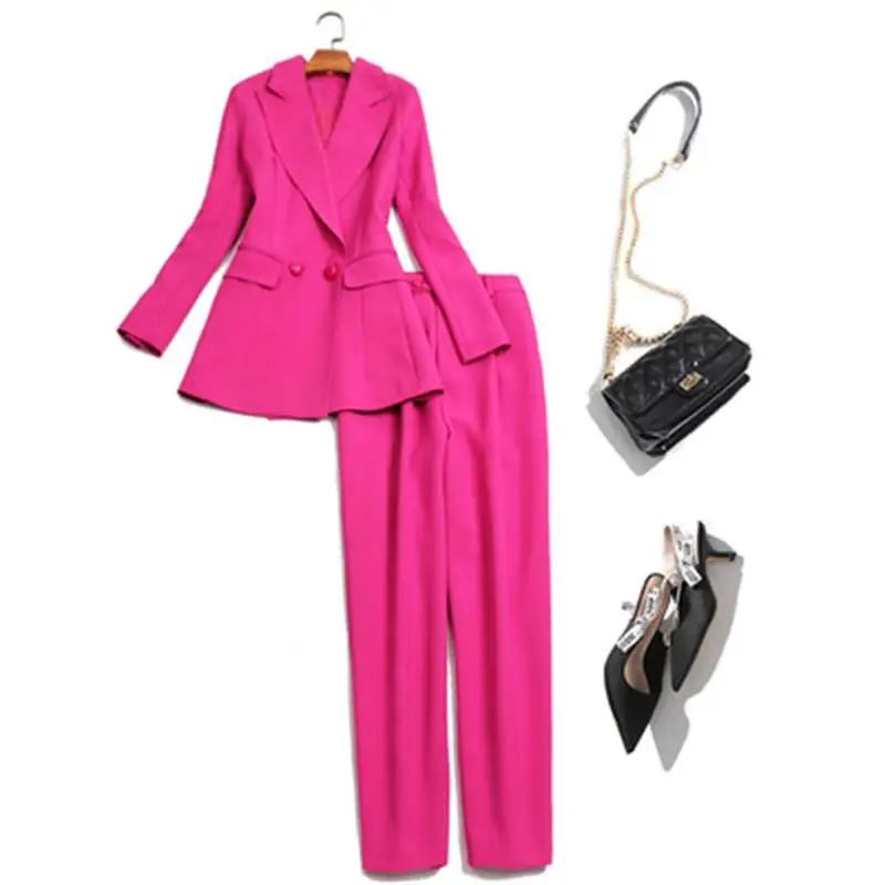 Women Pant Suits New professional set of long-sleeved European and American fashion suit high waist Harlan nine pants two sets |