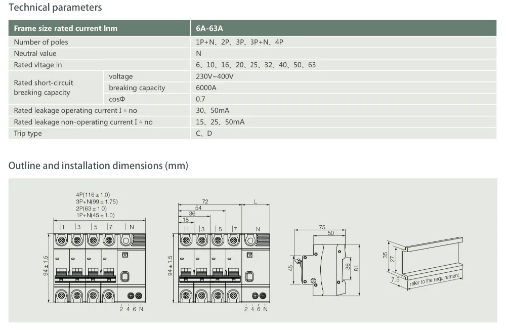 Cemig 1P+ N RCBO миниатюрный выключатель утечки MCB фазовая линия+ Нейтральная+ защита от утечки УЗО SMGB1L-63 1P+ N AC230V
