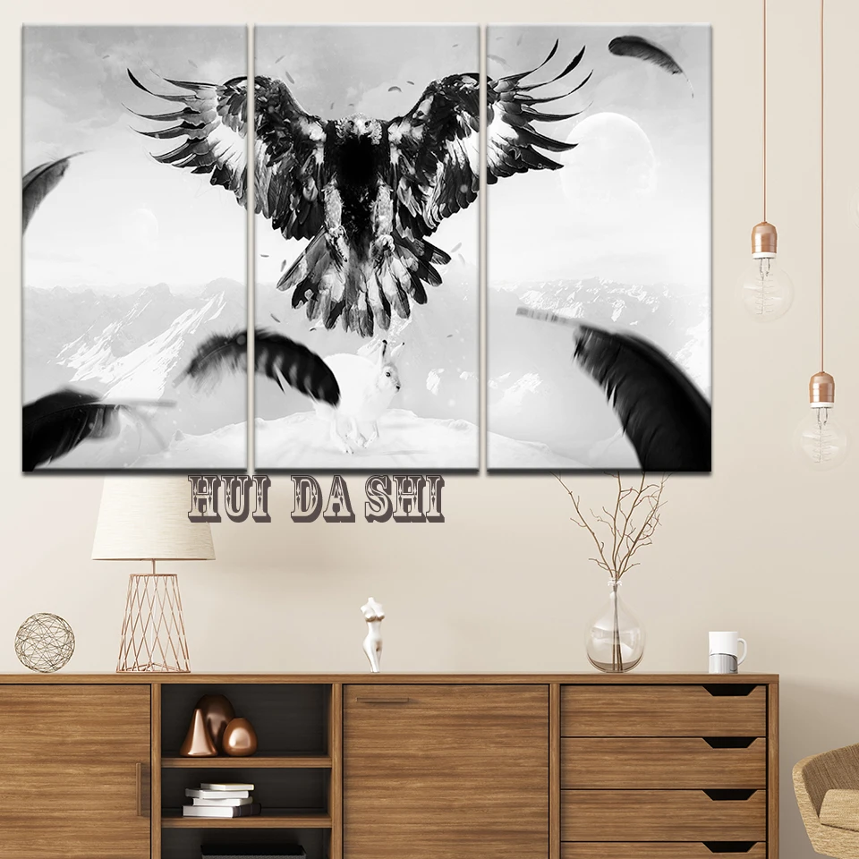 Современная Картина на холсте настенный постер для гостиной 5 шт. животные черный