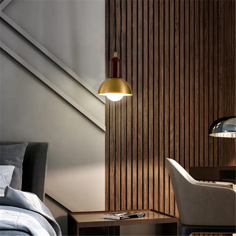 Современный простой деревянный медный светодиодный подвесной светильник для