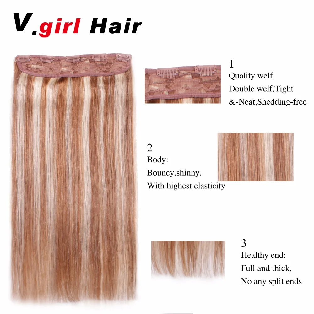 V. девушки Реми натуральные волосы шелковистые прямые всю обойму в голову волос