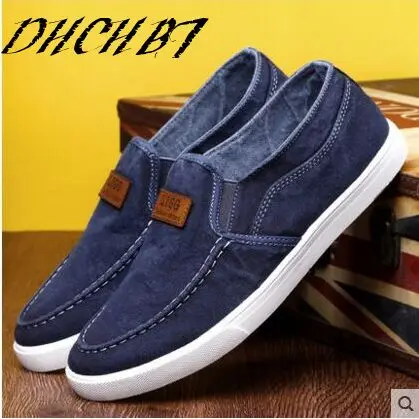 Мужские парусиновые туфли на плоской подошве синие повседневные из дышащего