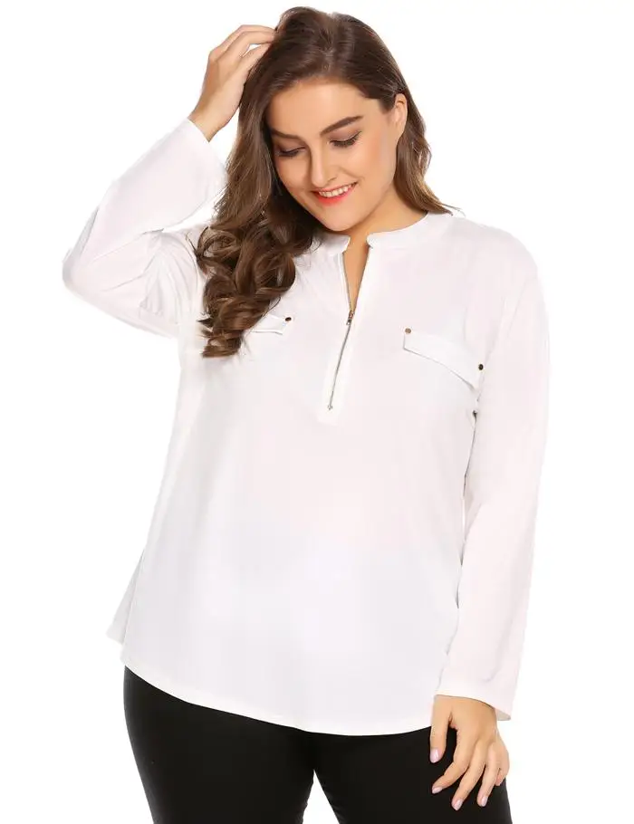 IN'VOLAND, большие размеры, XL-5XL, женская блузка, Blusas, топы, весна-осень, стоячий воротник, длинный рукав, на молнии, большие пуловеры размера плюс