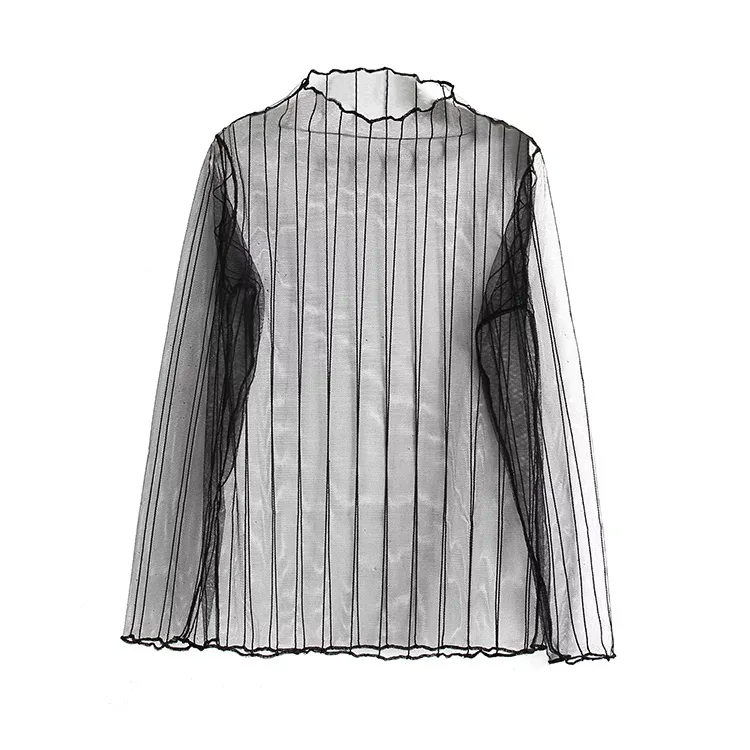 Женская Воротник Мухомор Сетки Футболка Перспектива Hollow Женщины С Длинным