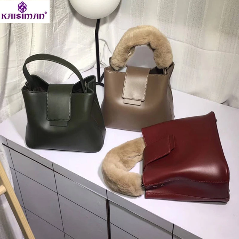 Благородные ведро плакаты с изображением женских сумочек Сумка милая Япония меховая ручка сумки зимние высококачественные кожаные сумки на плечо Bolsos Женская сумочка основной