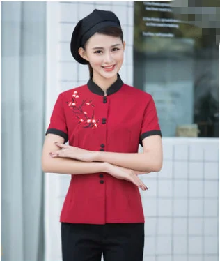 Рабочая одежда с коротким рукавом 2019 рубашка цветочным принтом и фартук для