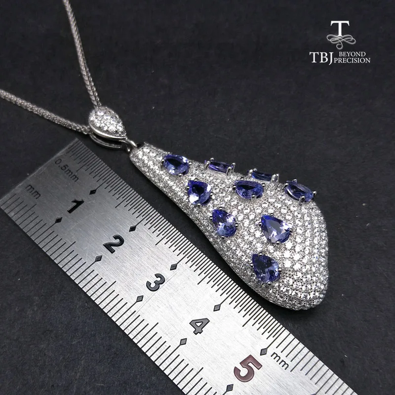 TBJ роскошный длинный кулон с 2.6ct натуральным танзанитом драгоценный камень 925