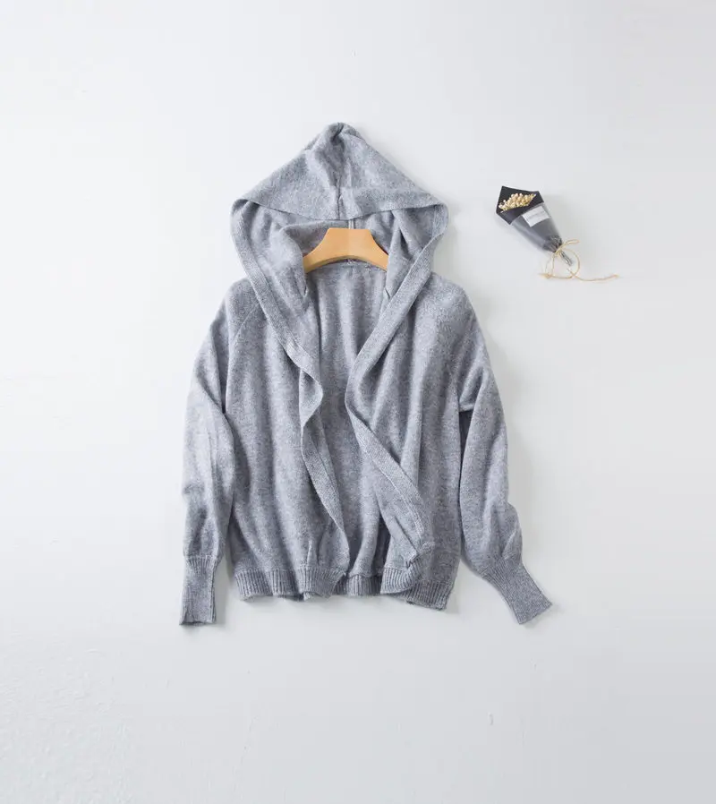 light gray Litvriyh весна осень кашемировый вязаный свитер женский кардиган с капюшоном длинный рукав кардиган женский вязаный короткий женский джемпер пальто - Цвет: light gray