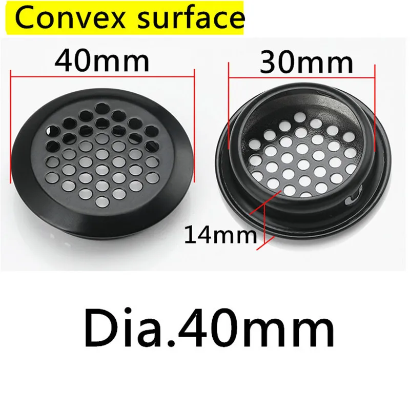 Convex Dia.40mm 4 шт. dia.30 мм/35 мм/40 мм/42 мм/65 мм черный шкаф вентиляционное отверстие решетка решетчатое отверстие из нержавеющей стали плоская поверхность выпуклая поверхность - Цвет: Convex Dia.40mm