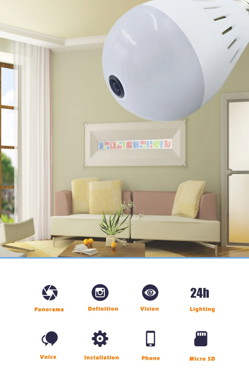 1080P 360 панорамная видеокамера Wifi домашняя беспроводная сеть рыбий глаз Ipcam светильник лампа камера s