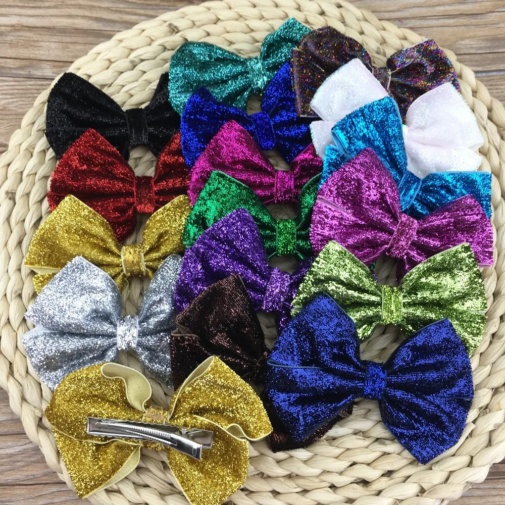 Новый стиль 4 дюйма Блестящий бант для волос девочек с клипсой блестки детей хит