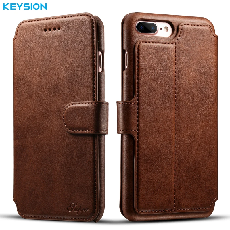 KEYSION Винтажный чехол для iPhone 8 Plus i7 7 P искусственная кожа кошелек слоты карт флип