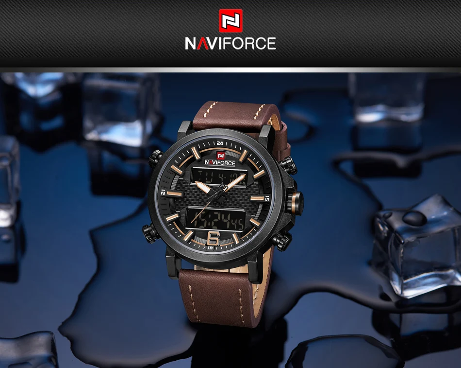 NAVIFORCE Модные мужские s часы брендовые Роскошные Кварцевые часы мужские повседневные кожаные светодиодный Дата водонепроницаемые спортивные часы Relogio Masculino