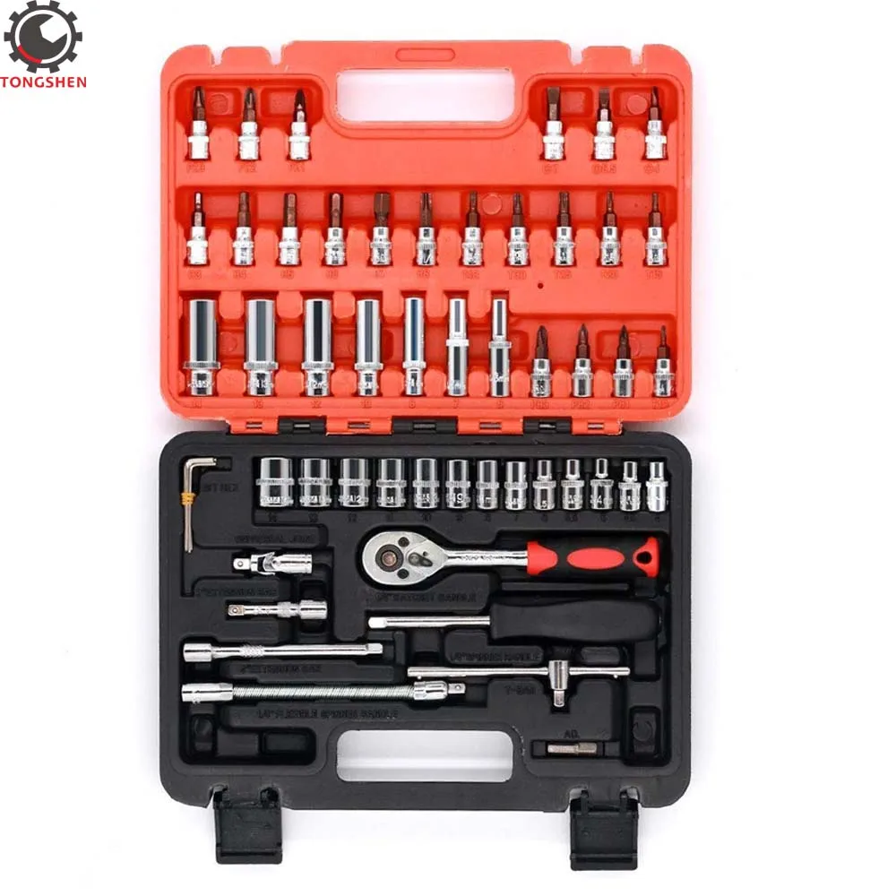 53pcs 1/4-Inch Car Auto Automobile Motorcycle Repair Tool Ratchet Wrench Drive Socket Set with Case and Pear Head | Инструменты
