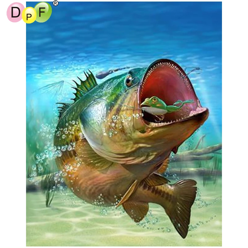 DPF DIY Fish eat the frog 5D square home deco Алмазная вышивка алмазная живопись крестиком рукоделие