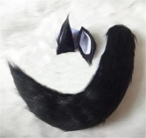 Gugure! Kokkurisann Inugami Аниме Черный кот Лисий плюшевый хвост комплект с ушами косплей реквизит Хэллоуин
