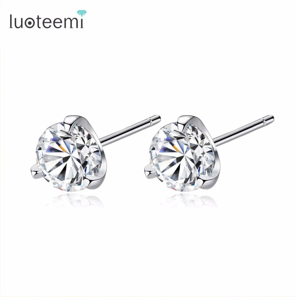LUOTEEMI серьги-гвоздики, Стерлинговое Серебро, 4 размера, простой дизайн, винтажные ювелирные изделия, подарок для подруги, жены, мамы, свадьбы, выпускного вечера