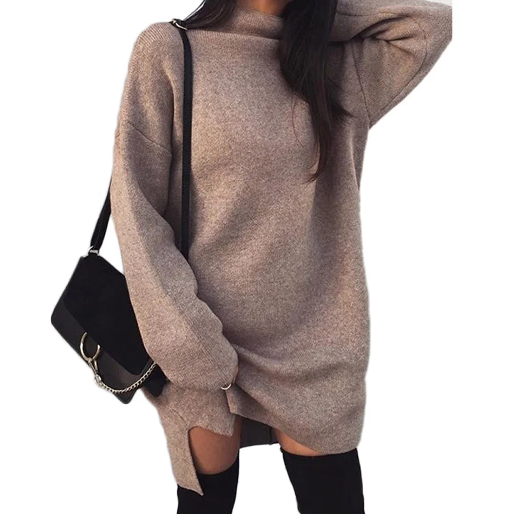 Плюс Размеры платье женские с длинным рукавом трикотажные водолазки осень-зима