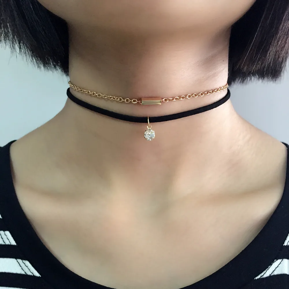 DANZE модные черные искусственная кожа небольшой кристалл claires кулон чокер цепочки